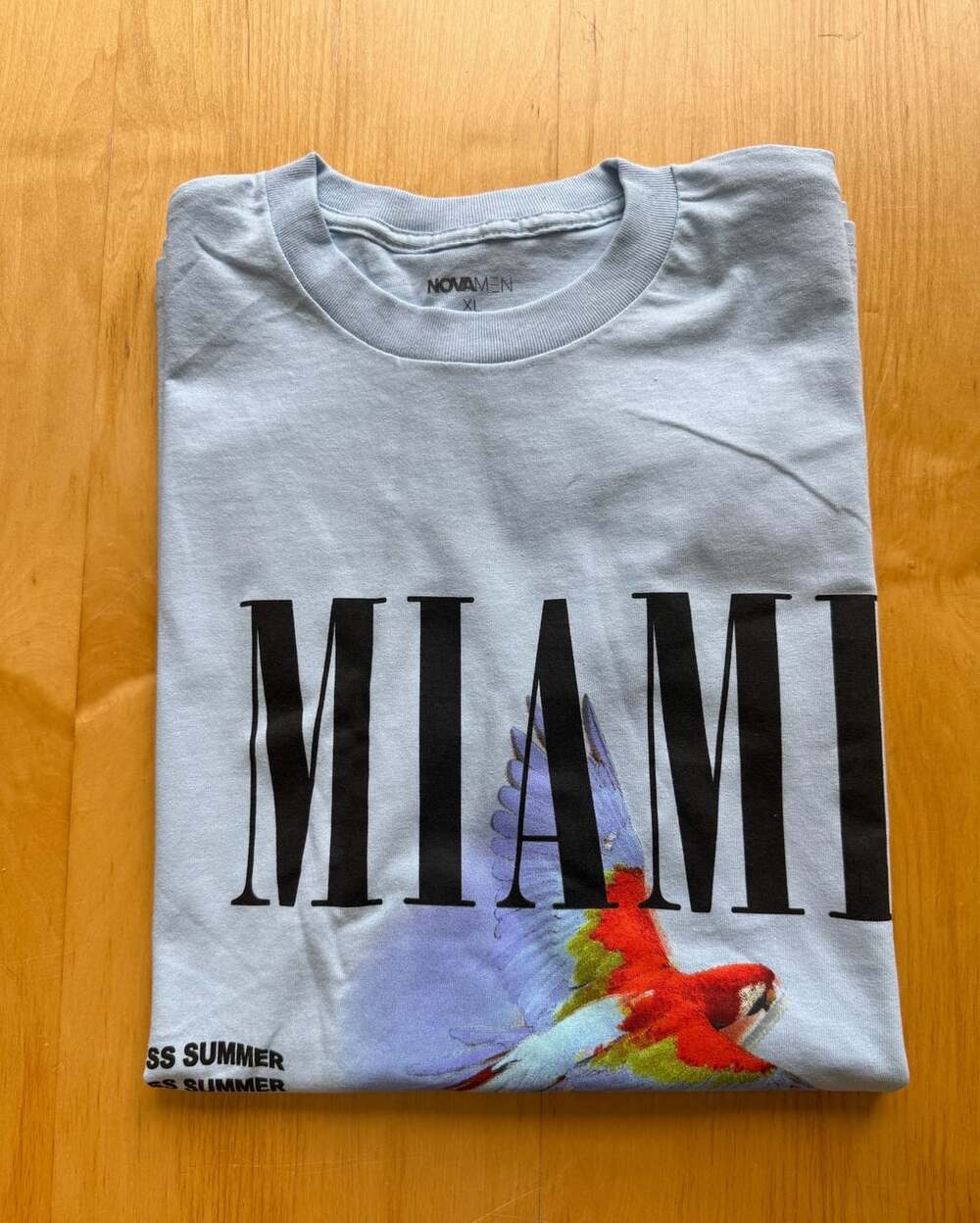 NOVAMEN Miami Parrot Graphic T-Shirt Size XL Blue Cotton